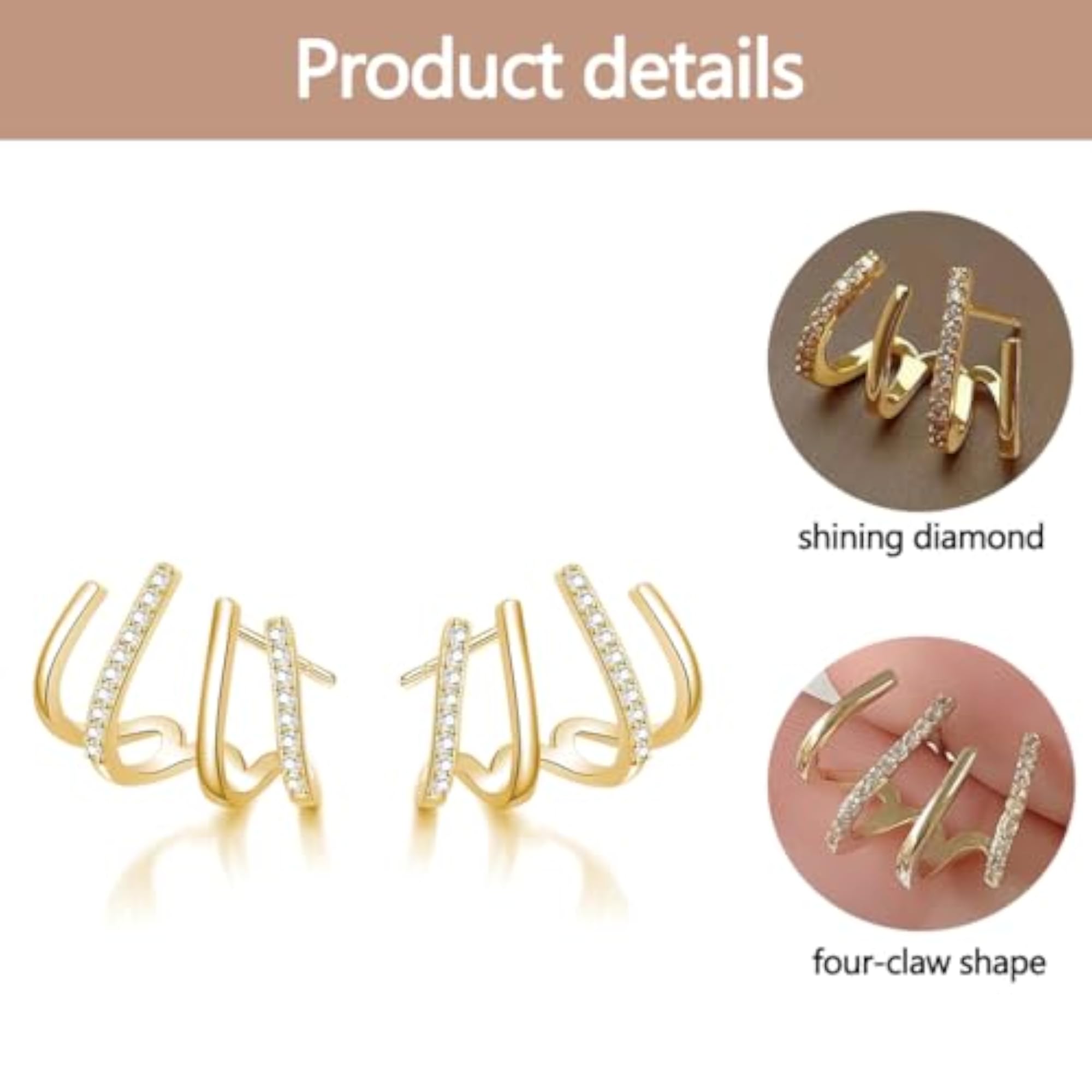 Women's Dainty Gold Claw Stud Earrings, Helix Style